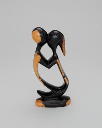 Carved Wood Statue of Two People Embracing