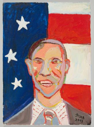 Painting of President Obama in Front of Flag