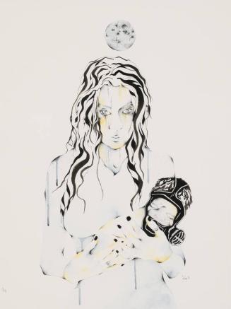 Watercolor Painting of Woman Holding Baby