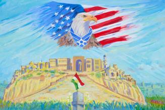 Painting of the Citadel of Erbil and a Bald Eagle with US Air Force Symbol