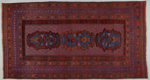 Red, Brown, and Blue Afghan Rug