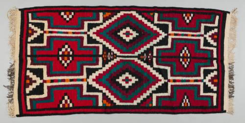 Red, Black, and Cream Geometric Pattern Rug