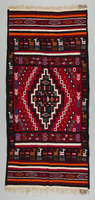 Red, Black, Orange, and Cream Geometric Patterned Rug