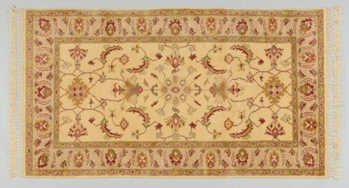 Cream, Brown, Pink, and Green Floral Rug