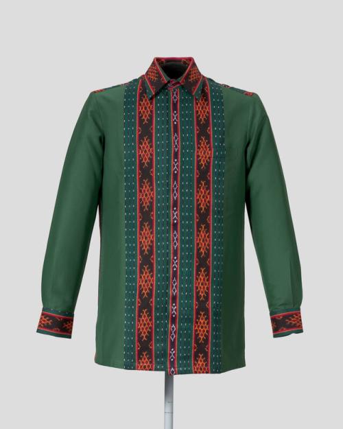 Green Dress Shirt with Batik Pattern