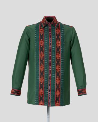 Green Dress Shirt with Batik Pattern