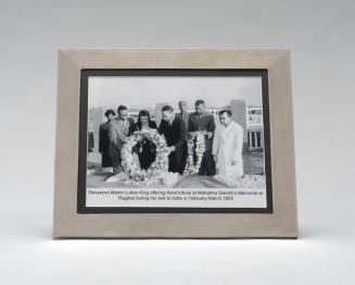 Photograph of Reverend Martin Luther King Jr. at Mahatma Gandhi's Memorial