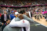 Image courtesy of the Barack Obama Presidential Library, First Lady Michelle Obama hugs LeBron …