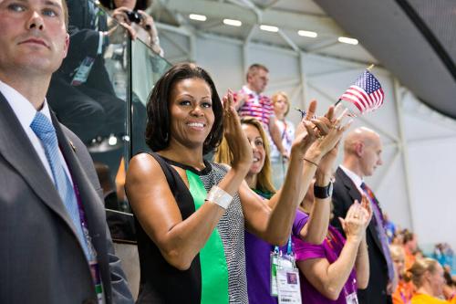 Image courtesy of the Barack Obama Presidential Library, First Lady Michelle Obama watches the …