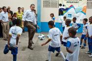 Image courtesy of the Barack Obama Presidential Library, President Barack Obama plays soccer wi…