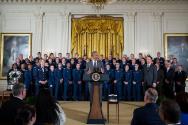 Image courtesy of the Barack Obama Presidential Library, President Barack Obama delivers remark…
