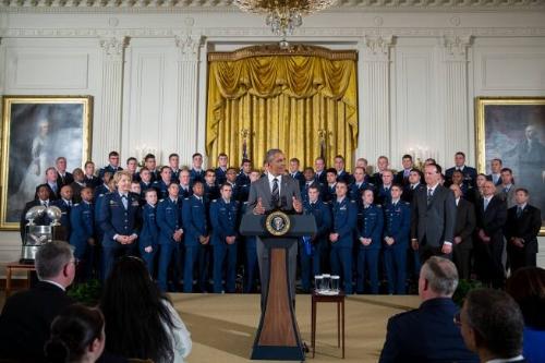 Image courtesy of the Barack Obama Presidential Library, President Barack Obama delivers remark…