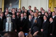 Image courtesy of the Barack Obama Presidential Library, President Barack Obama examines an eng…