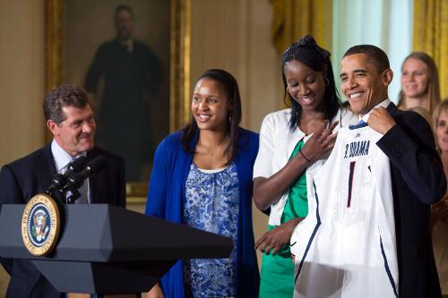 Image courtesy of the Barack Obama Presidential Library, President Barack Obama is presented wi…