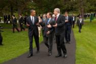 Image courtesy of the Barack Obama Presidential Library, President Barack Obama talks with Russ…