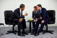 Image courtesy of the Barack Obama Presidential Library, President Barack Obama meets with Russ…