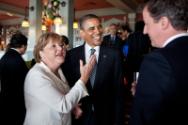 Image courtesy of the Barack Obama Presidential Library, President Barack Obama talks with Germ…