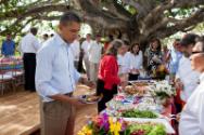 Image courtesy of the Barack Obama Presidential Library, President Barack Obama serves himself …