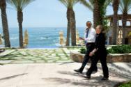 Image courtesy of the Barack Obama Presidential Library, President Barack Obama walks with Secr…