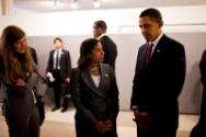 Image courtesy of the Barack Obama Presidential Library, President Barack Obama confers with Sa…