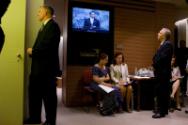 Image courtesy of the Barack Obama Presidential Library, People listen backstage as President B…