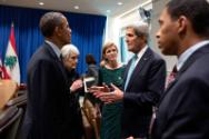 Image courtesy of the Barack Obama Presidential Library, President Barack Obama meets with advi…