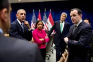 Image courtesy of the Barack Obama Presidential Library, President Barack Obama meets with advi…