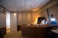 Image courtesy of the Barack Obama Presidential Library, President Barack Obama works at his co…