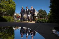 Image courtesy of the Barack Obama Presidential Library, 
President Barack Obama walks with Pr…