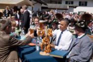 Image courtesy of the Barack Obama Presidential Library, President Barack Obama toasts a glass …