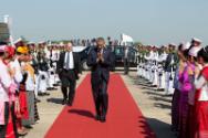 Image courtesy of the Barack Obama Presidential Library, The President walks to Air Force One a…